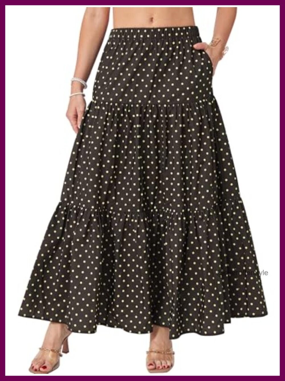 Women's Boho Maxi Skirt with Pockets High Waisted Tiered A-Line